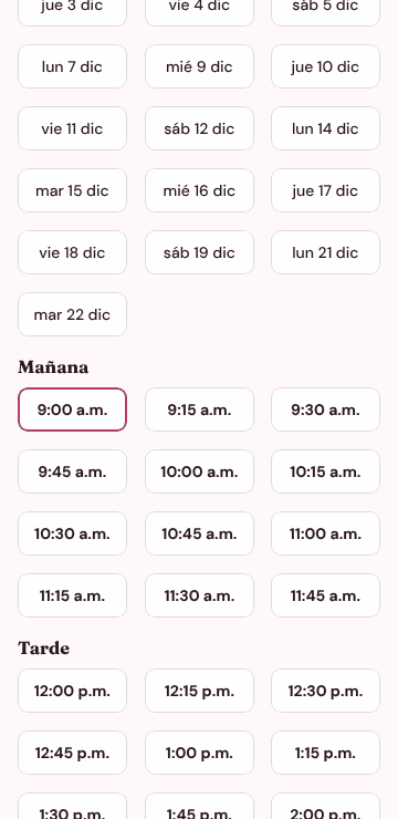 Captura de Agenda Amiga: Elige día y hora